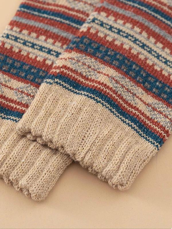 Women's Multicolor Colorblock Striped Print Crew Socks, Breathable Mid Calf Socks for Women, Multipack Mid Calf Knit Socks, Women's Socks & Hosiery