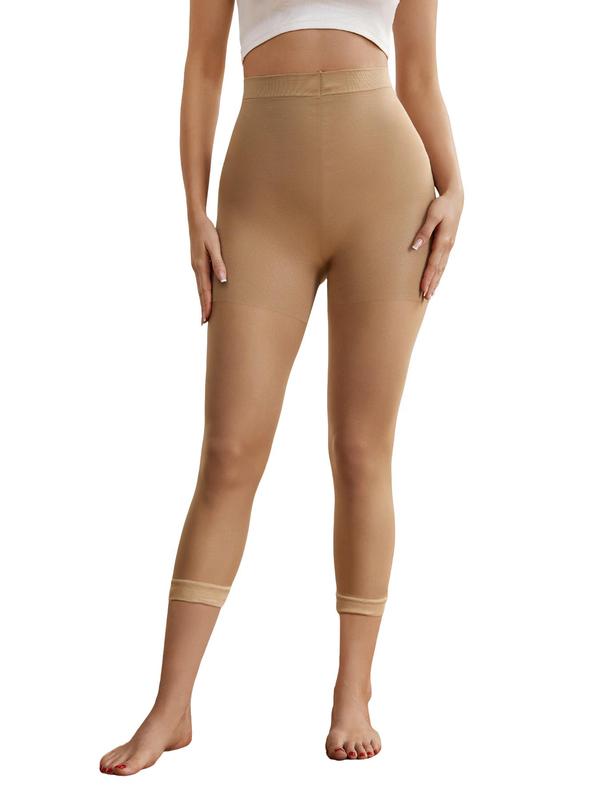 Women's Solid Color High Waist Capri Tights, Casual Comfy High Stretch Tight-fitting Pantyhose, Women's Bottoms for Daily Wear
