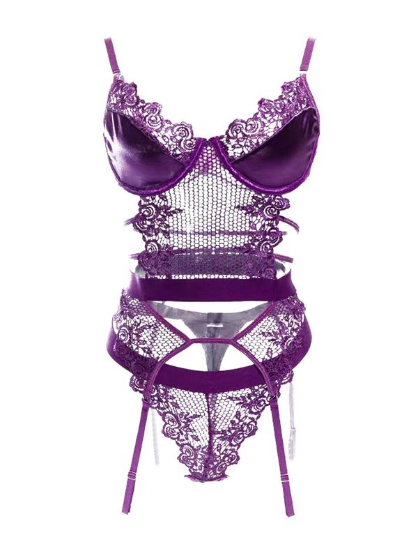 Women's Sexy  Purple Lace Lingerie Set underwear set sexy costume Womenswear Lady Comfort Basic Minimalist Spaghetti Strap lingerie set sexy comfy lingerie