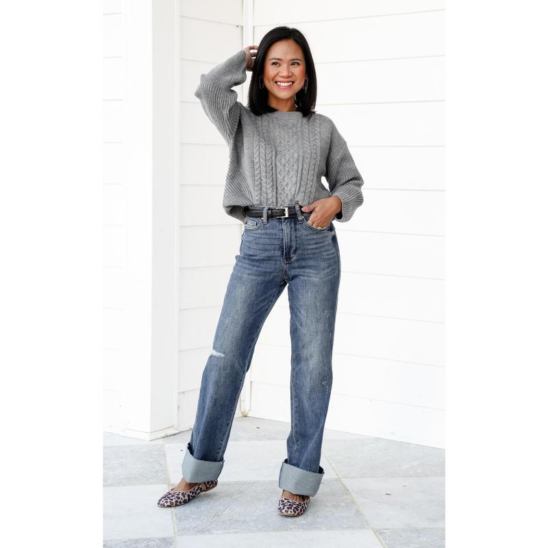 Judy Blue Straighten Up High Rise Medium Wash Tummy Control Raw Hem Straight Leg Jeans