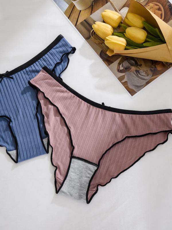 Women's Contrast Binding Bow Decor Panty, Soft Comfy Breathable Knicker for Daily Wear, Underwear for All Seasons
