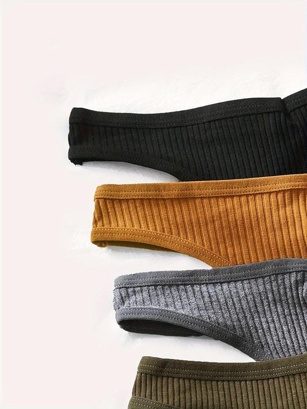 Women's Plain Ribbed Thong, Casual Comfy Breathable Panty for Daily Wear, Soft Comfy Underwear for All Seasons, Panties for Women