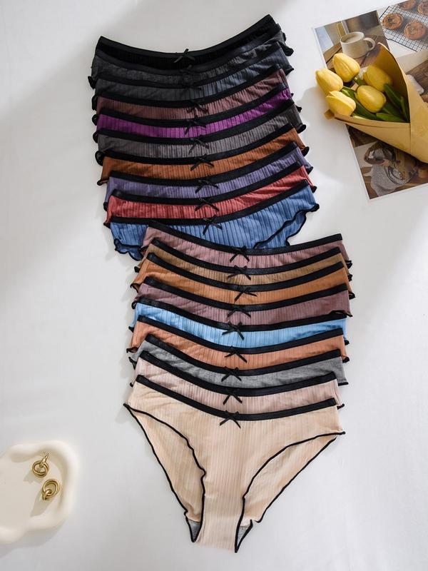 Women's Contrast Binding Bow Decor Panty, Soft Comfy Breathable Knicker for Daily Wear, Underwear for All Seasons