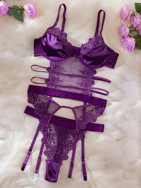 Women's Sexy  Purple Lace Lingerie Set underwear set sexy costume Womenswear Lady Comfort Basic Minimalist Spaghetti Strap lingerie set sexy comfy lingerie