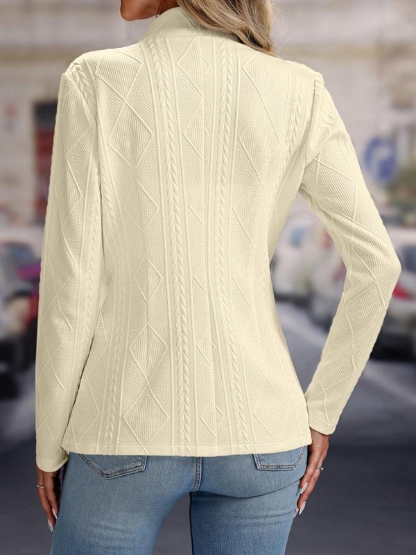 Women's Solid Textured Long Sleeve Blazer, Fall Outfits, Casual Open Front Outerwear for Fall, Jackets for Women, Lady Basic Comfort Clothes for Work Office Business