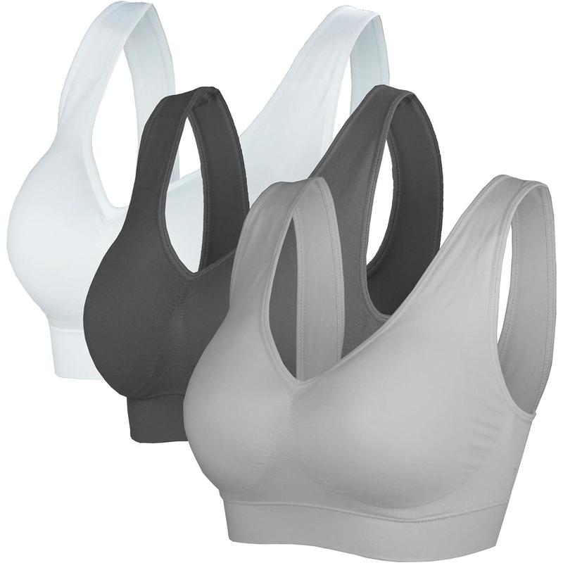 Women's 3-Pack Seamless Wireless Removable Pads Sports Bra