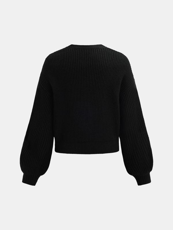 YOZY Women's Floral Embroidery Button Front Crop Sweater Cardigan, Casual Long Sleeve Round Neck Knitwear for Fall & Winter, Fashion Women's Knit Clothing for Daily Wear