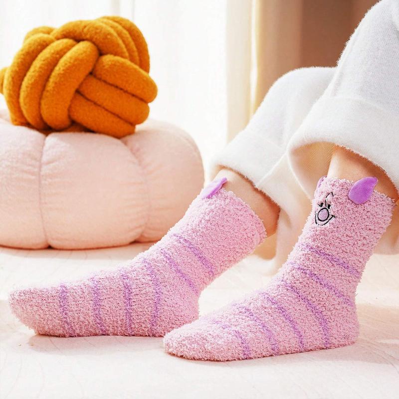 Disney Women's Cute Fuzzy Socks Warm Cartoon Animal Socks Elastic Casual Cozy Socks for Fall & Winter Polyester Womenswear