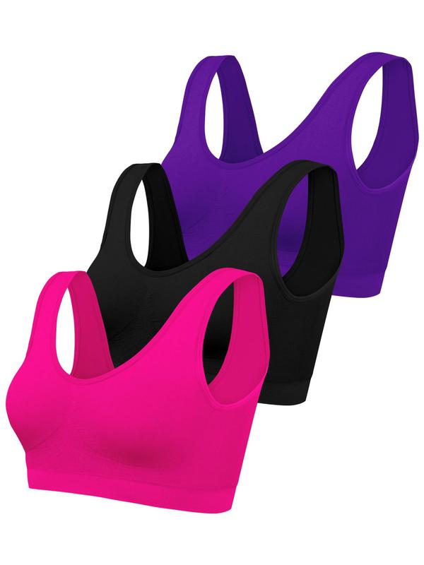 Women's 3pcs Solid Backless Wireless Push Up Bra, Comfortable Breathable Simple Crop Tank Top for Daily Wear,  Bras for Women,  Summer Wear, Women's Bralette Lingerie Top for All Seasons