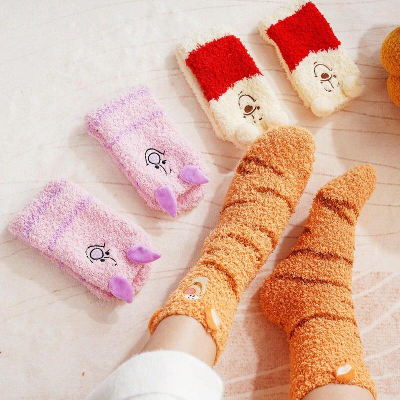 Disney Women's Cute Fuzzy Socks Warm Cartoon Animal Socks Elastic Casual Cozy Socks for Fall & Winter Polyester Womenswear