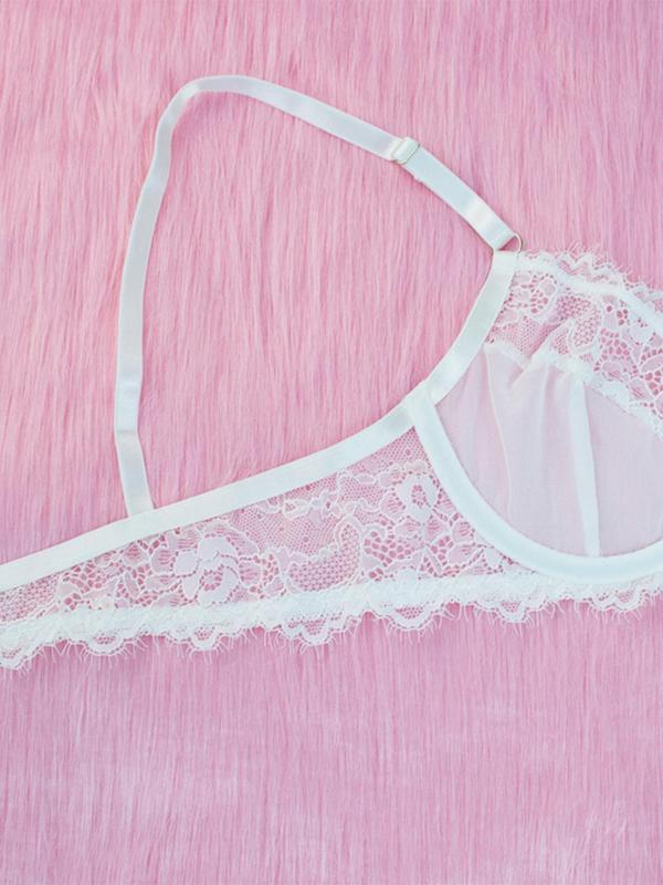 Women's 2pcs Contrast Lace Sheer Underwire Bra & Thong Set, Sexy Adjustable Strap Bra & High Waist Panty, Women's Lingerie & Underwear Set for All Seasons, Fashion & Creative Design Womenswear