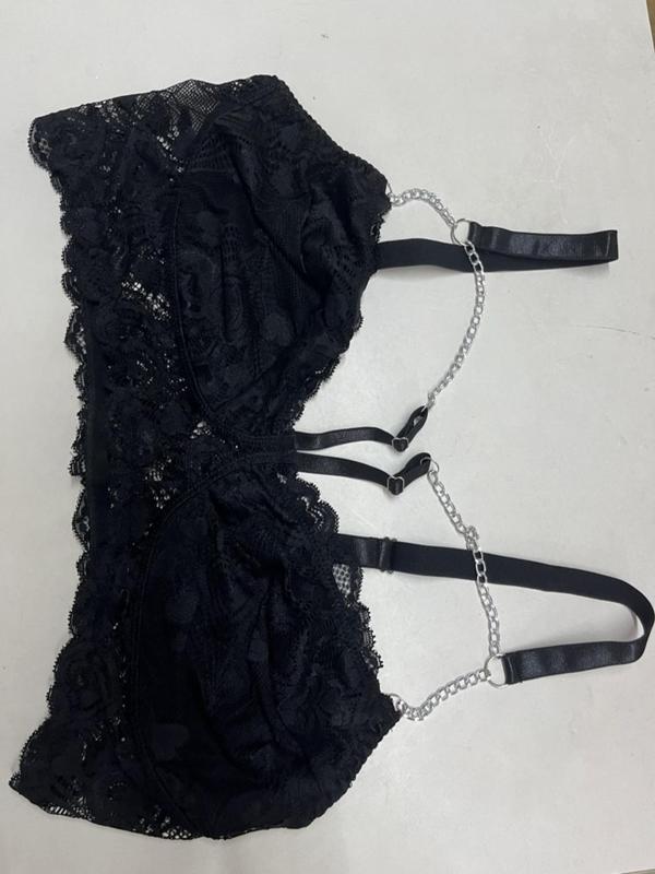 Women's Chain Linked Floral Lace Sexy Costume, Soft Comfortable Plus Size Adjustable Spaghetti Strap Bra , Fashion Underwear for All Seasons
