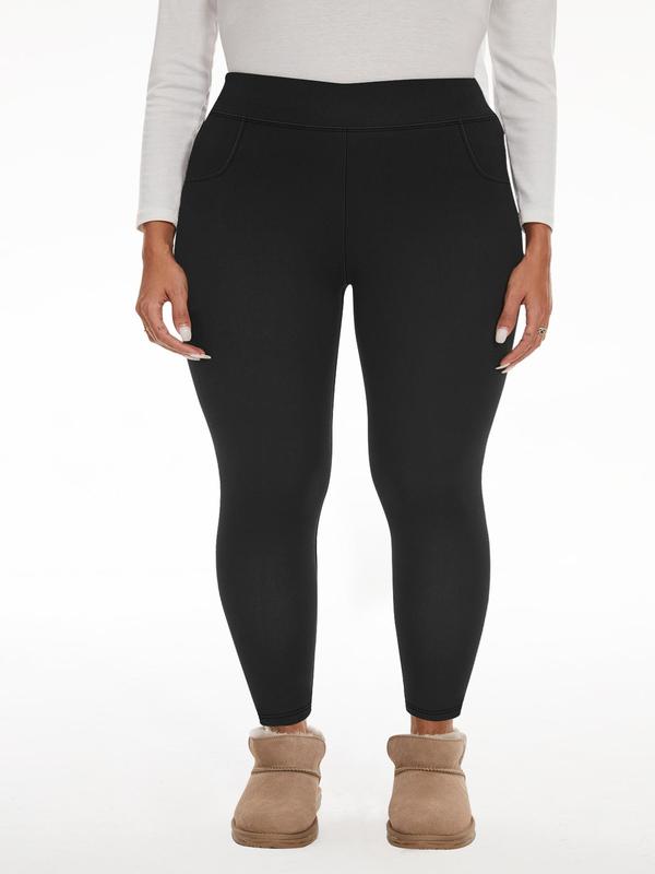  Solid High Waist Thermal Lined Leggings, Casual Comfy Warm Skinny Pants for Daily Wear, Women's Bottoms for Fall & Winter