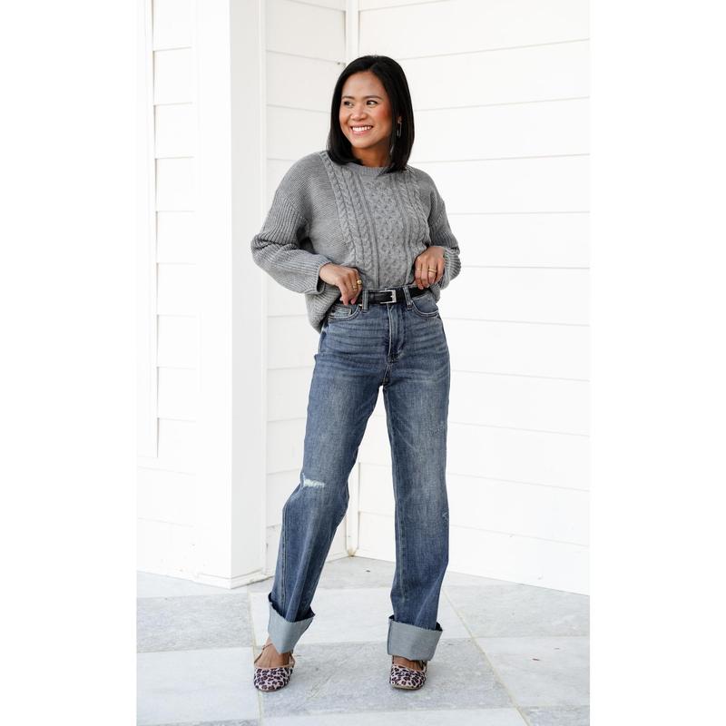 Judy Blue Straighten Up High Rise Medium Wash Tummy Control Raw Hem Straight Leg Jeans