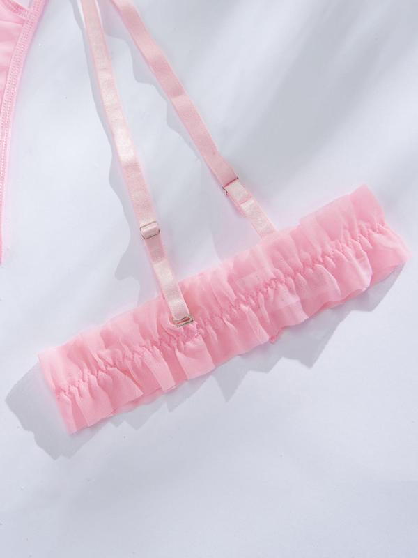 Women's Lace Appliques Cut Out Bra & Thong & Garter Belt & Thigh Ring & Choker Set, Sexy Comfy Breathable Lingerie Set for Daily Wear, Women's Underwear for All Seasons