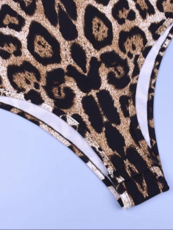 Women's Leopard Print Mock Neck Bodysuit, Fashion Casual Long Sleeve Bodysuit for Daily Outdoor Wear, Women Clothing for Fall & Winter