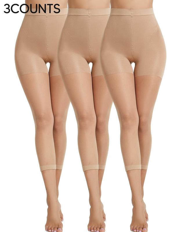 Women's Solid Color High Waist Capri Tights, Casual Comfy High Stretch Tight-fitting Pantyhose, Women's Bottoms for Daily Wear