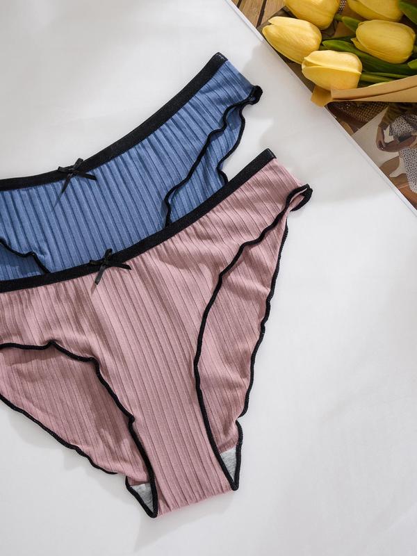 Women's Contrast Binding Bow Decor Panty, Soft Comfy Breathable Knicker for Daily Wear, Underwear for All Seasons