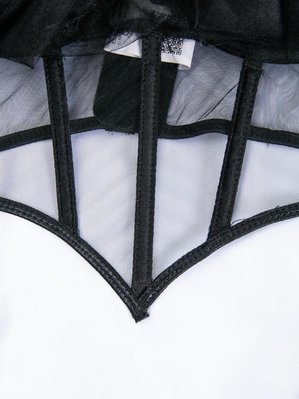 Women's Faux Pearls Decor Sheer Hook Eye Design Lingerie Top, Asymmetrical Neck Contrast Mesh Lingerie Bra, Fashion Comfy Breathable Underwear for All Seasons
