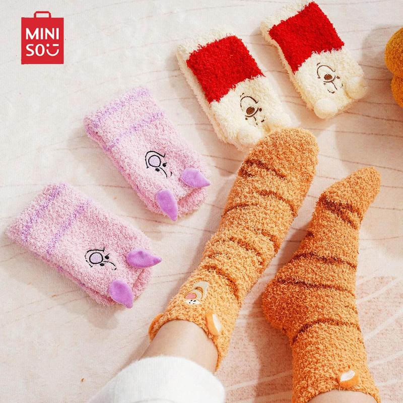 Disney Women's Cute Fuzzy Socks Warm Cartoon Animal Socks Elastic Casual Cozy Socks for Fall & Winter Polyester Womenswear