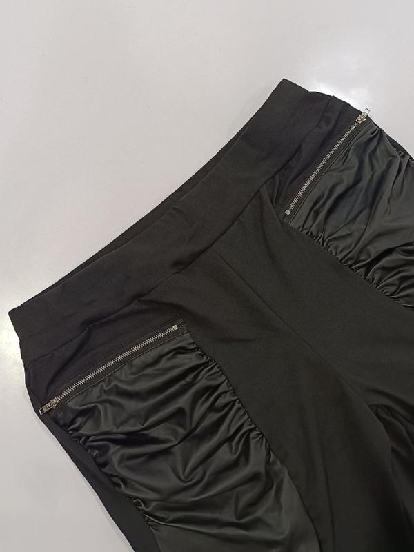  Patchwork Ruched Zipper High Waist Leggings, Casual Comfy Skinny Pants for Daily Wear, Comfy Pants, Women's Plus Size Bottoms for Fall & Winter