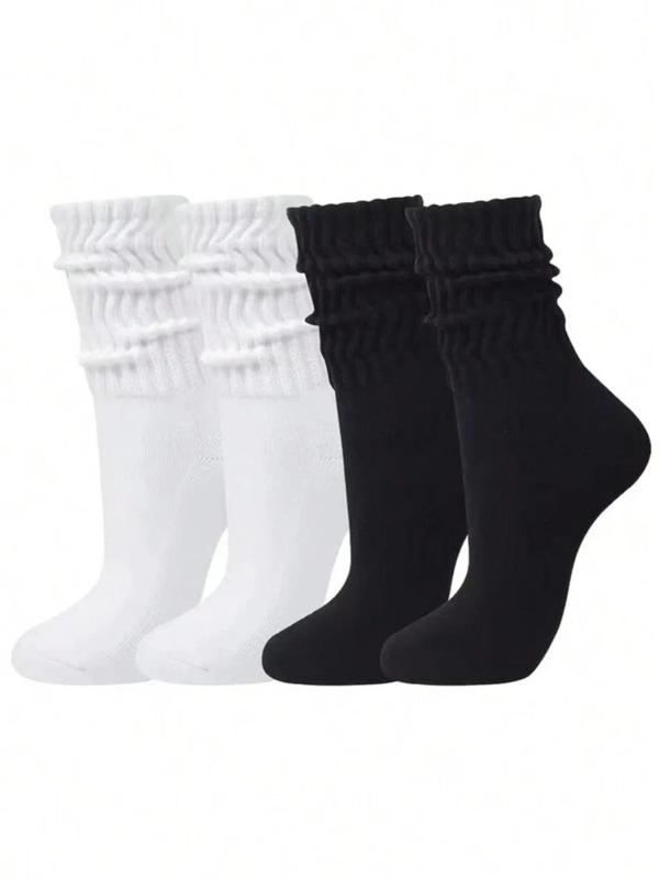Women's 2 Pairs Solid Slouch Crew Socks, Casual Moisture Wicking Socks, Soft Comfy Breathable Socks for All Seasons Daily Wear