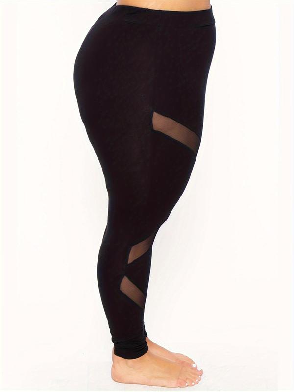  Contrast Mesh High Waist Skinny Pants, Casual Comfy Tight High Rise Leggings for Daily Wear, Women's Bottoms for Summer Spring Fall