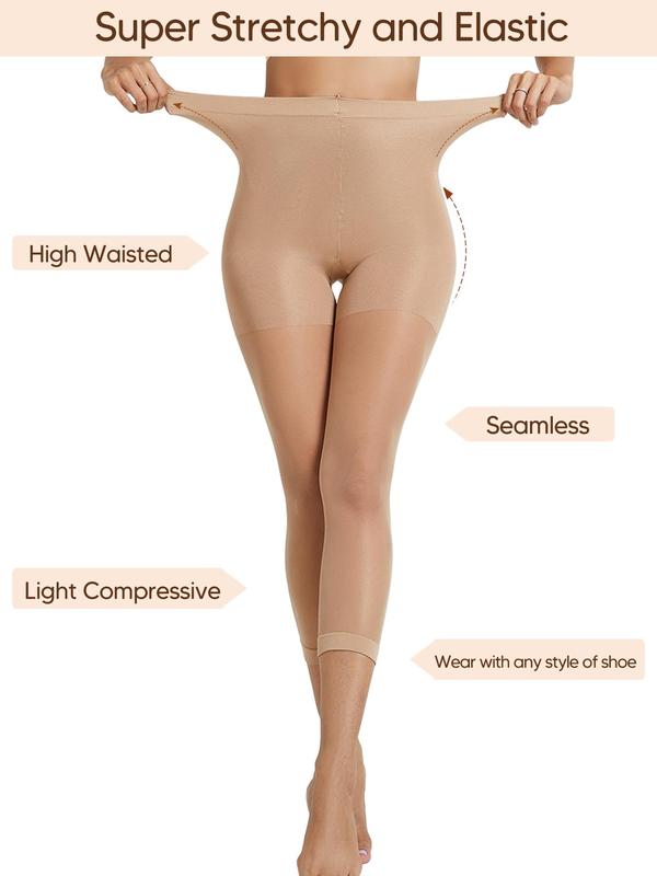 Women's Solid Color High Waist Capri Tights, Casual Comfy High Stretch Tight-fitting Pantyhose, Women's Bottoms for Daily Wear