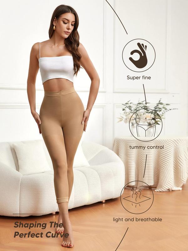 Women's Solid Color High Waist Capri Tights, Casual Comfy High Stretch Tight-fitting Pantyhose, Women's Bottoms for Daily Wear