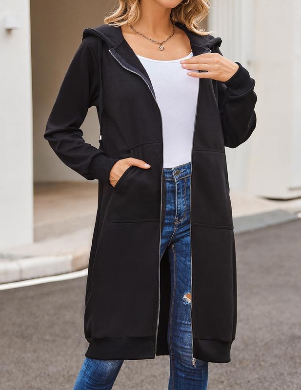ZEAGOO Womens Zip Up Hoodies Long Sleeve Fall Hooded Lightweight Tunic Sweatshirt Oversize Fleece Jacket With Pockets Black Friday