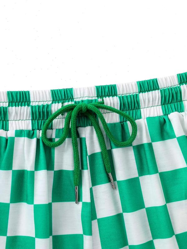Women's Checkerboard Print Drawstring Waist Shorts, Lady Casual Comfort Pocket Shorts for Summer, Shorts for Women, Back To School Comfy Shorts, Women's Bottoms for Daily Wear, Womenswear