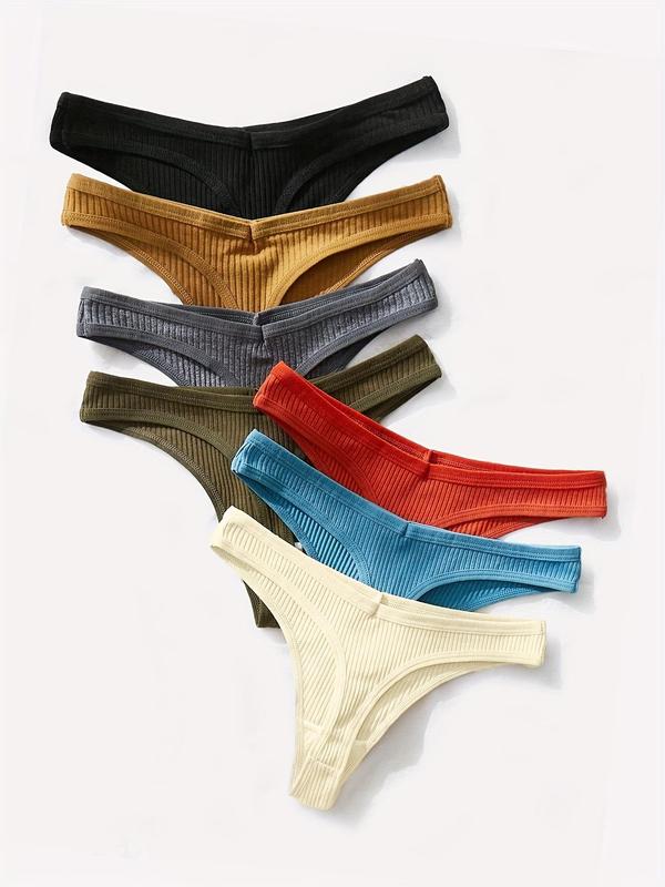 Women's Plain Ribbed Thong, Casual Comfy Breathable Panty for Daily Wear, Soft Comfy Underwear for All Seasons, Panties for Women