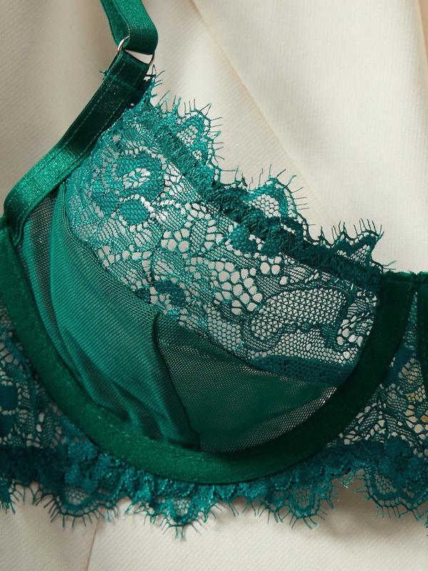 Women's 2pcs Contrast Lace Sheer Underwire Bra & Thong Set, Sexy Adjustable Strap Bra & High Waist Panty, Women's Lingerie & Underwear Set for All Seasons, Fashion & Creative Design Womenswear