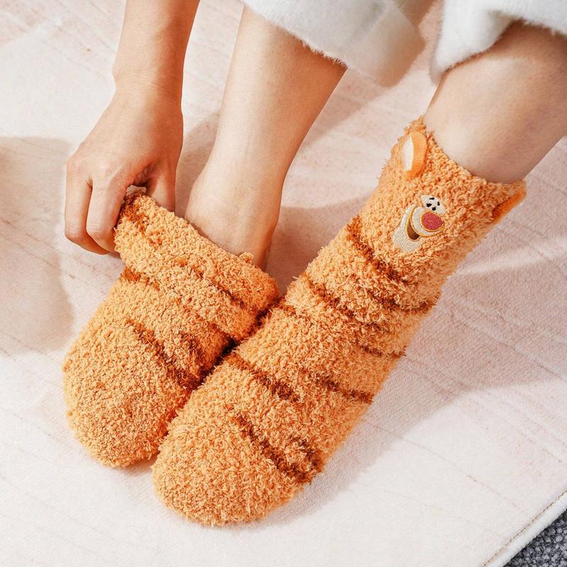 Disney Women's Cute Fuzzy Socks Warm Cartoon Animal Socks Elastic Casual Cozy Socks for Fall & Winter Polyester Womenswear