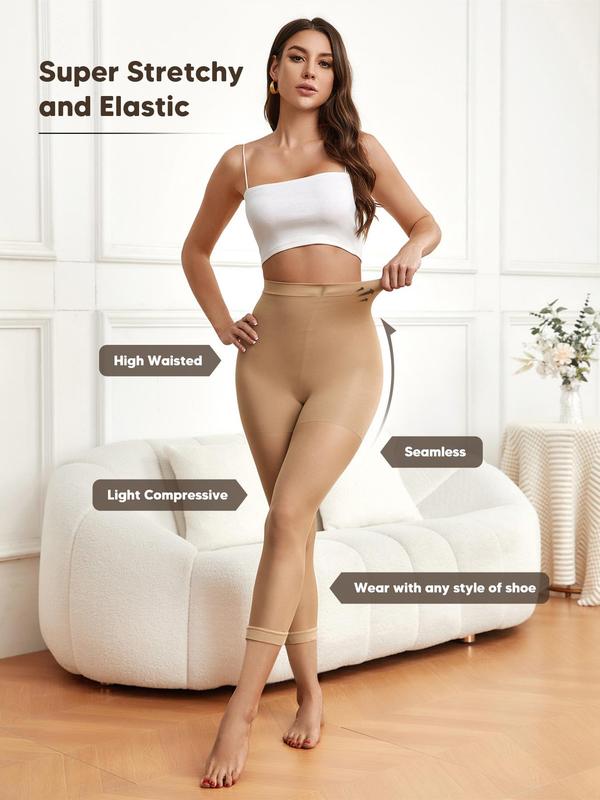 Women's Solid Color High Waist Capri Tights, Casual Comfy High Stretch Tight-fitting Pantyhose, Women's Bottoms for Daily Wear