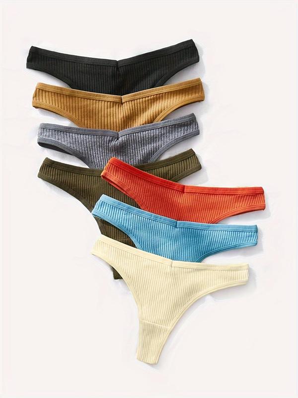 Women's Plain Ribbed Thong, Casual Comfy Breathable Panty for Daily Wear, Soft Comfy Underwear for All Seasons, Panties for Women