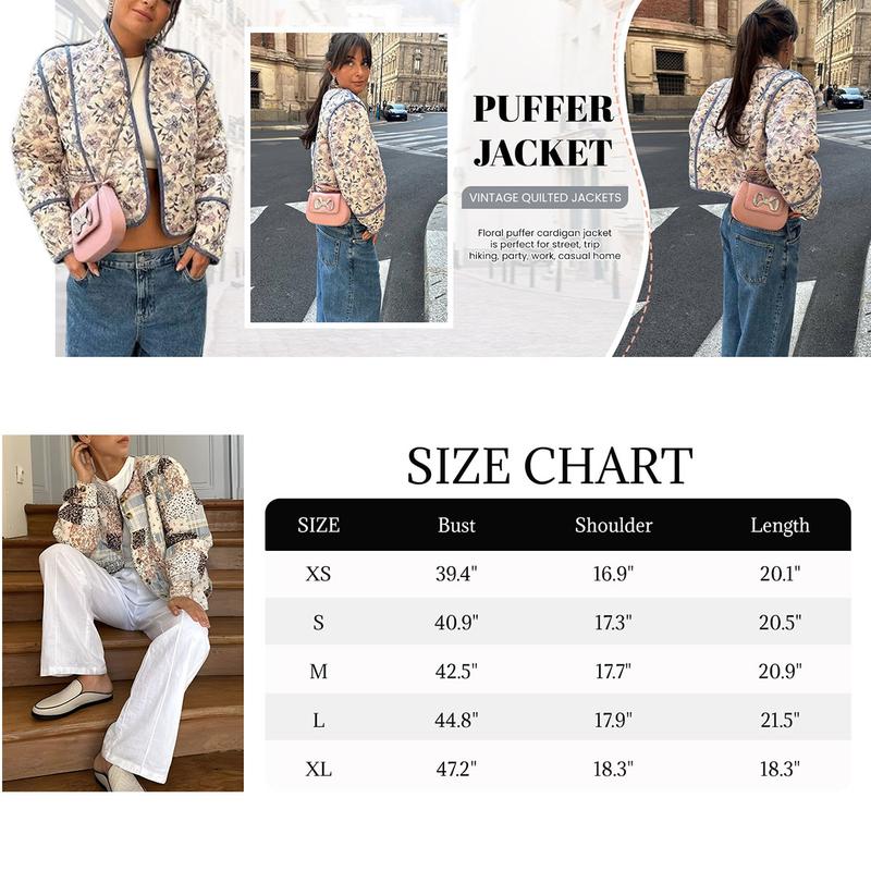 UANEO Women's Cropped Floral Quilted Jacket Cardigan Printed Lightweight Open Front Padded Puffer Coat-New Products
