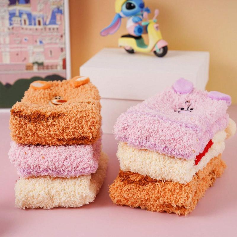 Disney Women's Cute Fuzzy Socks Warm Cartoon Animal Socks Elastic Casual Cozy Socks for Fall & Winter Polyester Womenswear