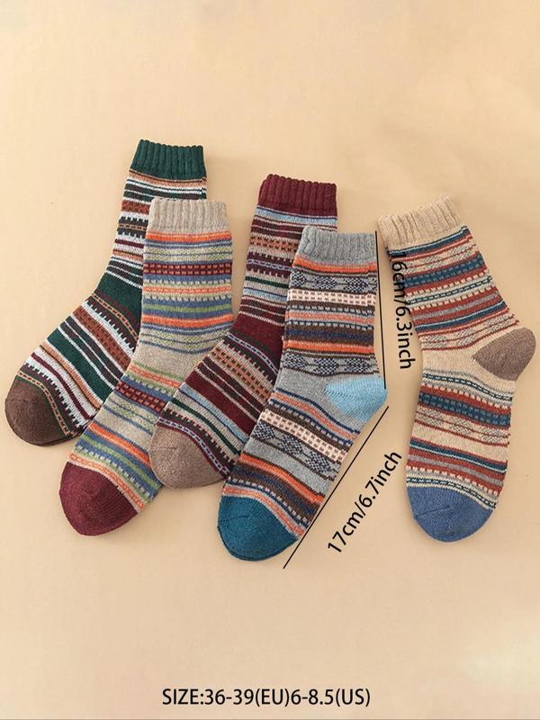 Women's Multicolor Colorblock Striped Print Crew Socks, Breathable Mid Calf Socks for Women, Multipack Mid Calf Knit Socks, Women's Socks & Hosiery