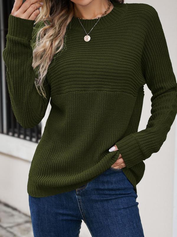 Women's Plain Crew Neck Sweater Pullover, Casual Long Sleeve Jumper for Fall & Winter, Fashion Ladies' Knitwear for Daily Wear
