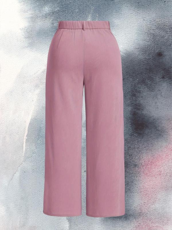 Plus Size Solid Color Pocket Button Fly Corduroy Pants, Casual Fashion Wide Leg Trousers for Daily Outdoor Wear, Comfy Pants,  Women Plus Clothing for Spring & Fall
