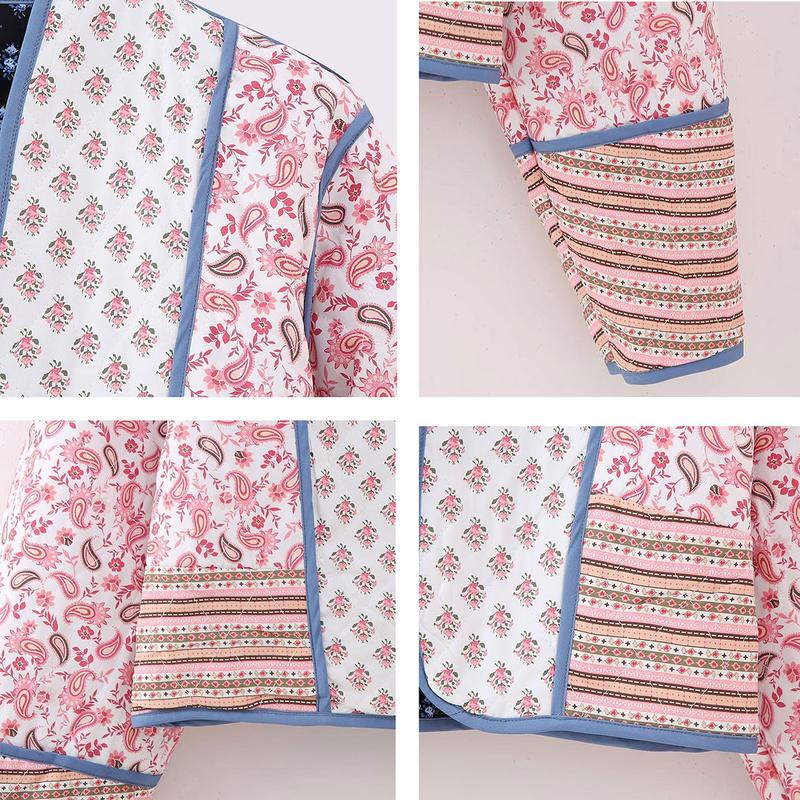 UANEO Women's Cropped Floral Quilted Jacket Cardigan Printed Lightweight Open Front Padded Puffer Coat-New Products