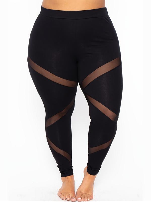  Contrast Mesh High Waist Skinny Pants, Casual Comfy Tight High Rise Leggings for Daily Wear, Women's Bottoms for Summer Spring Fall