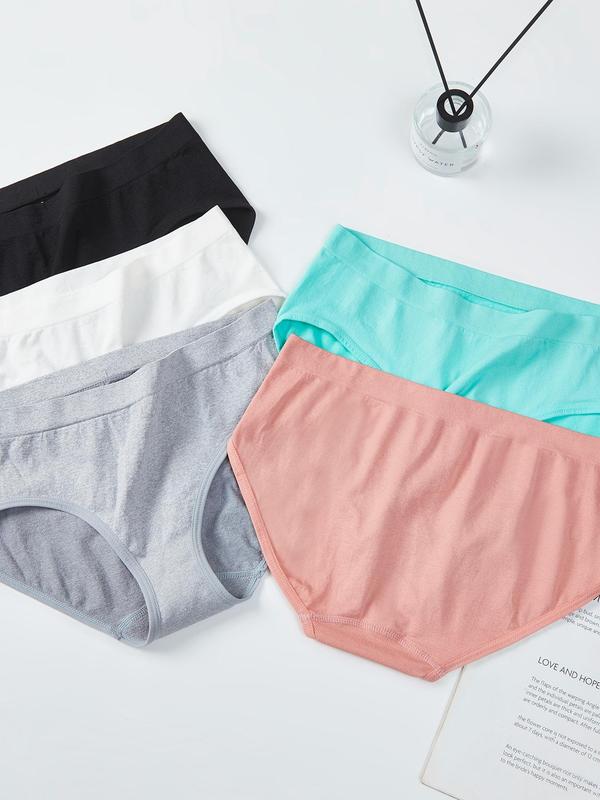 Women's 5pcs Solid Comfy Natural Waist Seamless Underwear, Casual Soft Breathable Everyday Knickers, Women's Multi-pack Panty Set for All Seasons, Lady Minimalist Briefs, Womenswear