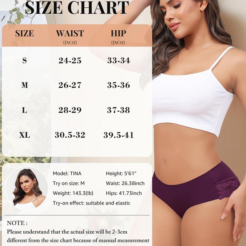 LEVAO Cheeky Underwear for Women Lace Seamless Bikini Panties Ladies Soft No Show Hipster 6 Pack S-XXL