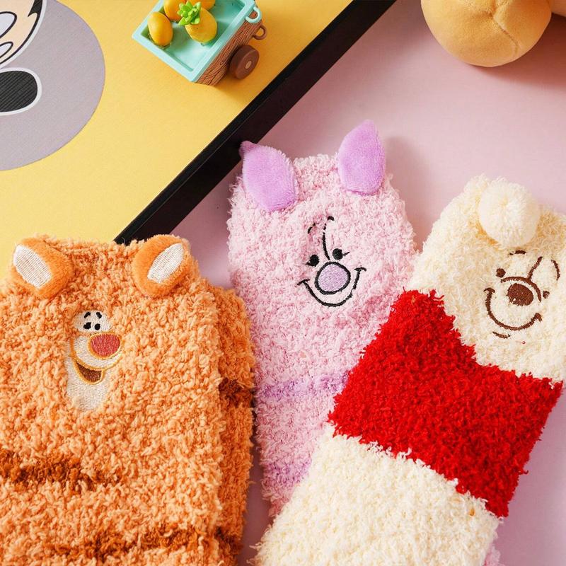 Disney Women's Cute Fuzzy Socks Warm Cartoon Animal Socks Elastic Casual Cozy Socks for Fall & Winter Polyester Womenswear