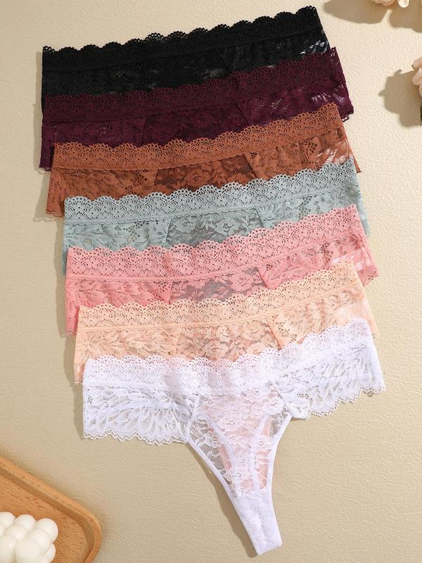 Women's Contrast Lace Sheer Thong, Soft Comfy Breathable Panty for Daily Wear, Women's Underwear for All Seasons