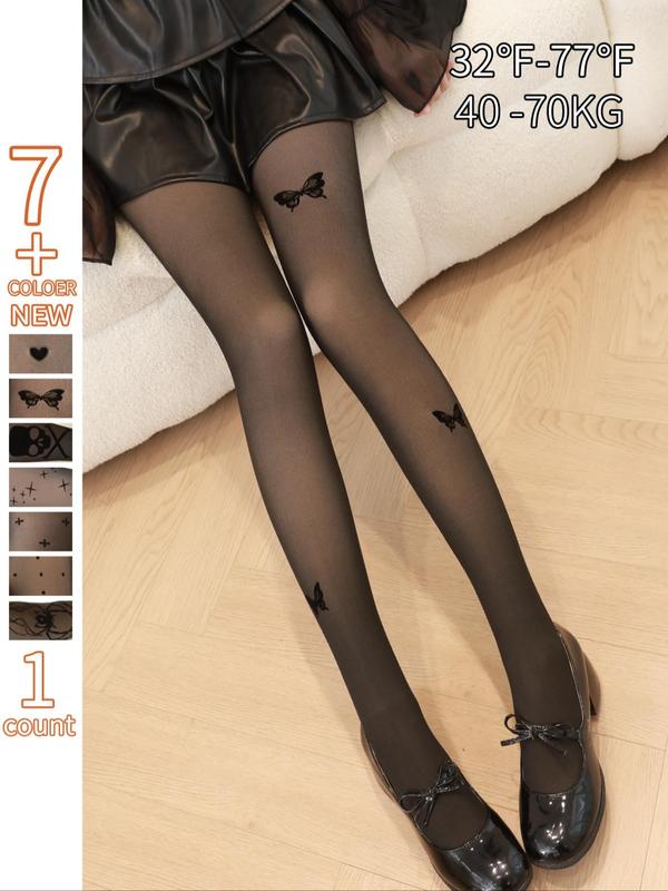 Women's Polka Dot Heart Skull Print Thermal Lined Tights, Casual Comfy High Waist Pantyhose for Daily Wear, Ladies Tights for Fall & Winter