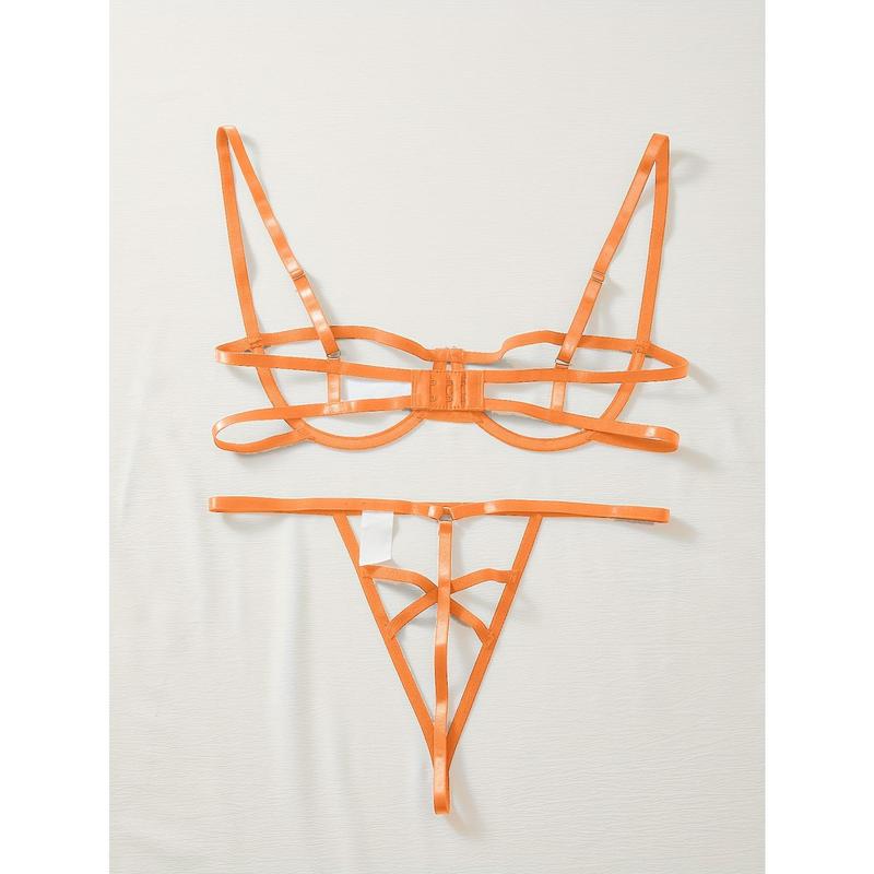 Sultry Hollow Out Lingerie Set - Thin Shoulder Straps, Push-Up Bra, Thong, Sexy Women's Intimates Clothing for Confidence Boost