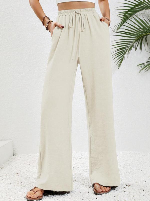 Women's Plain Drawstring High Waist Wide Leg Pants, Pants for Women, Baggy Pants, Summer Clothes Women, Casual Pocket Elastic Waist Trousers for Summer, Women's Bottoms for Daily Wear, Summer Outfits 2024